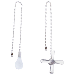 Платина Удлинители цепей для потолочных вентиляторов из цинкового сплава, с латунной шариковой цепью, вентилятор и лампочка, платина, 330~355x3 мм, вентилятор: 55x55x15 мм, лампочка: 19x45 мм