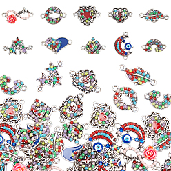 Mixed Color 40Pcs 10 Style Antique Silver Tone Alloy Links/Connectors, Heart & Moon & Star & Leaf & Flat Round & Crown & Rainbow & Infinity, Mixed Color, 11~24.5x11~25.5x2.5~6mm, Hole: 1.6mm, 4pcs/style