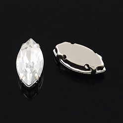 Прозрачный Шить на горный хрусталь, акриловые горный хрусталь, с настройками латуни, лошадиный глаз , прозрачные, 15x7x5 мм