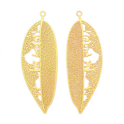 Настоящее золото 18K Латунные филигранные большие подвески, лист, гравированные металлические украшения, без кадмия, без никеля и без свинца, реальный 18 k позолоченный, 84x28.5x0.3 мм, отверстие : 2.5 мм