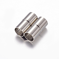 Stainless Steel Color Column 304 Stainless Steel Magnetic Clasps with Glue-in Ends, Stainless Steel Color, 20x9mm, Hole: 8mm