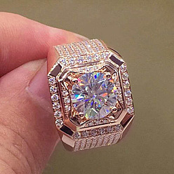 Розовое Золото Квадратные кольца из сплава с кристаллами и стразами, розовое золото , размер США 9 (18.9 мм)