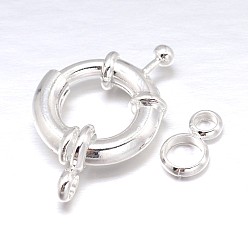 Silver Brass Spring Ring Clasps, Silver, 14.5x6mm, Tube Bails: 9.5x5.5x1.5mm, Hole: 2.5mm