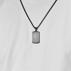 Noir Collier pendentif étoile en acier inoxydable bicolore serti de zirconiums cubiques transparents, style plaque militaire, pour homme, noir, 304 pouce (23.62 cm)