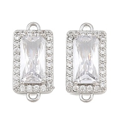 Real Platinum Plated Brass Micro Pave Clear Cubic Zirconia Connector Charms, Rectangle Links, Real Platinum Plated, 17.5x8.5x4.5mm, Hole: 1mm