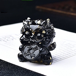 Обсидиан Смоляные фигурки пиксиу витрина украшения, с естественным обсидианом, фен-шуй энергетический камень подарок для домашнего офиса украшение рабочего стола, 40x40x50 мм