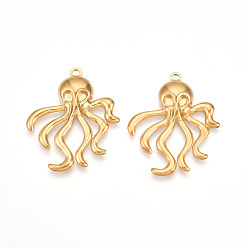 Настоящее золото 18K 304 подвески из нержавеющей стали, ионное покрытие (ip), прелести осьминога, реальный 18 k позолоченный, 38x31x4.5 мм, отверстие : 2.2 мм