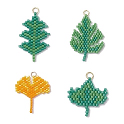 (52) Непрозрачная лаванда 4 шт. 4 стили подвески из стеклянных бусин, лист, с 304 кольцами из нержавеющей стали, реальный 18 k позолоченный, разноцветные, 20~29x18~24x1.5 мм, отверстие : 2.9~3 мм, 1pc/cstyle