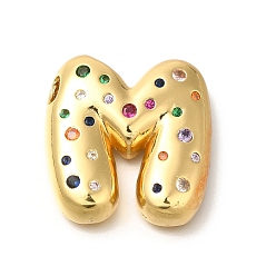 Letter M Латуни циркония кубической подвески, без кадмия, без никеля и без свинца, подвески с буквой az~z, реальный 18 k позолоченный, Буква М, 29x28x7 мм, отверстие : 5x2.5 мм