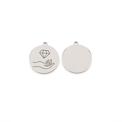 Stainless Steel Color 304 Stainless Steel Pendants, Flat Round with Diamond Pattern, Stainless Steel Color, 28x25x1.5mm, Hole: 2mm