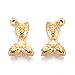 Настоящее золото 18K 304 подвески из нержавеющей стали в форме рыбьего хвоста, ионное покрытие (ip), реальный 18 k позолоченный, 18x11x5 мм, отверстие : 0.8 мм