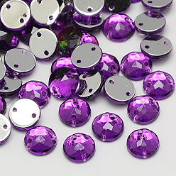 Фиолетовый Шить на горный хрусталь, Тайвань акриловые горный хрусталь, два отверстия, аксессуары для одежды, граненые, полукруглые / купольные, фиолетовые, 15x5 мм, отверстие: 1 мм