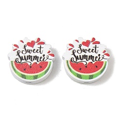Red Printed Schima Wood Beads, Watermelon with Word Sweet Summer, Spray Paint, Red, 19x20x6mm, Hole: 2mm