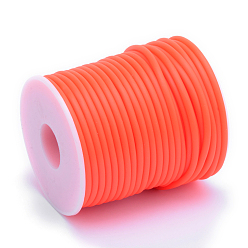 Orange Red Hollow Pipe PVC Tubular Synthetic Rubber Cord, Wrapped Around White Plastic Spool, Orange Red, 2mm, Hole: 1mm, about 54.68 yards(50m)/roll