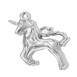 Платина 304 подвески из нержавеющей стали, очарование единорога, цвет нержавеющей стали, 29x25 мм, отверстие : 1.9 мм