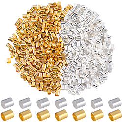 Золотой & Серебряный 2000 шт. 2 цвета латунных обжимных бусин, трубка, золотой и серебряный, 3x3 мм, отверстие : 2.5 мм, 1000 шт / цвет