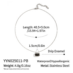 Нержавеющая Сталь Цвет Минималистичные 304 прямоугольные кулоны из нержавеющей стали с черной эмалью для женщин, цвет нержавеющей стали, 15.94 дюйм (40.5 см)