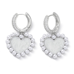 Платина Серьги-кольца из латуни с кубическим цирконием и пластиковыми жемчужными бусинами, долговечные серьги с подвесками для женщин, без свинца и без кадмия, платина, 33 мм, штифты : 0.9 мм