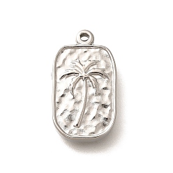 Нержавеющая Сталь Цвет 304 подвески из нержавеющей стали, прямоугольник с подвеской из кокосовой пальмы, анти-тускнение, цвет нержавеющей стали, 17.5x10x2.5 мм, отверстие : 1 мм