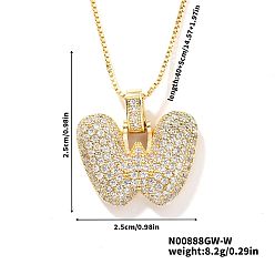 Letter W Элегантные латунные микропаве прозрачные кубические цирконии 3d начальные ожерелья, идеальный подарок для нее, золотые, Буква W, 15.75 дюйм (40 см)