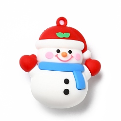 White Christmas PVC Plastic Pendants, Snowman, White, 48x44x24mm, Hole: 3mm