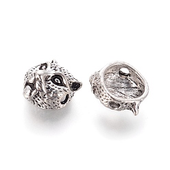 Antique Silver Tibetan Style Alloy Beads, Leopard Head, Antique Silver, 11x10x6.5mm, Hole: 1.8mm