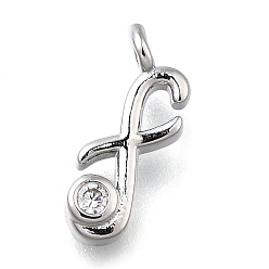 Letter F Латунные микро проложить кубического циркония подвески, письмо амулеты, стойки покрытие, долговечный, без кадмия и без свинца, Буква F, 13x5x2 мм, отверстие : 1.6 мм