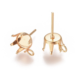 Golden 304 Stainless Steel Post Stud Earring Settings, Prong Earring Setting, with Loop, Golden, 16.5x10~10.7mm, Hole: 1.7mm, Pin: 0.7mm, Tray: 8mm