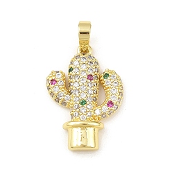 Золотой Латунные микро проложить кубического циркония подвески, кактус, золотые, 24.5x16.5x5 мм, отверстие : 5.5x4 мм