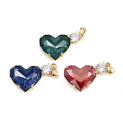 (52) Непрозрачная лаванда Латунные микро проложить кубического циркония подвески, со стеклом, сердце прелести, стойки покрытие, без кадмия и без свинца, долговечный, реальный 18 k позолоченный, разноцветные, 16.5x27.5x7.5 мм, отверстие : 4.5x3.5 мм