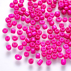 Fuchsia 6/0 Baking Paint Glass Round Seed Beads, Fuchsia, 4~5x3~4mm, Hole: 1~2mm, about 4500pcs/pound