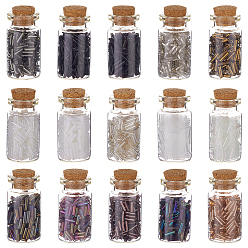 Mixed Color 120g 15 Style Glass Bugle Beads, Round Hole Seed Beads, Mixed Color, 6x1.8~2mm, Hole: 0.6~1mm, 8g/style