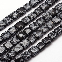 Schneeflocken-Obsidian Natur Schneeflocken-Obsidian Perlenstränge, Viereck, 8x8x4.5~5.5 mm, Bohrung: 1 mm, ca. 52 Stk. / Strang, 16.3 Zoll