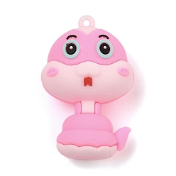 Бледно-Розовый ПВХ подвески, змея, розовый жемчуг, 49x31x22.5 мм, отверстие : 2.5 мм