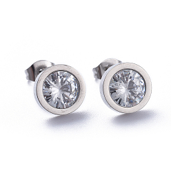 Прозрачный 304 из нержавеющей стали серьги, с фианитом и ушными орехами, прозрачные, 9.5 мм, контактный: 0.6 мм, 6pairs / карты