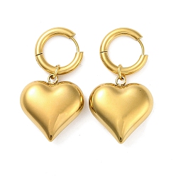 Golden 304 Stainless Steel Pendant Earrings, Heart, Golden, 43x23.3mm