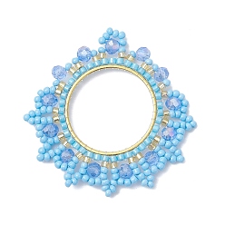 Небесно-голубой Подвески в виде венков из стеклянных бисеров, с ионным покрытием (IP) 304 соединительное кольцо из нержавеющей стали, голубой, 44x47x4.5 мм, отверстие : 1.8 мм