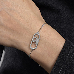 Серебро Браслеты из латунных овальных звеньев, браслеты из цепочек панцирного плетения для женщин, с кубического циркония, серебряные, внутренний диаметр: 6-1/4 дюйм (16 см)