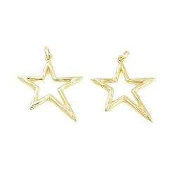 Настоящее золото 18K Стойки обшивки латунные подвески, долговечный, без кадмия и без свинца, с целью перехода в кольце, звезда, реальный 18 k позолоченный, 28x24x2 мм, отверстие : 3.5 мм