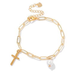 Cross Браслеты с подвесками из сплава и пластика с имитацией жемчуга, с цепочками со скрепками для женщин, крестик, 6-3/4 дюйм (17 см)