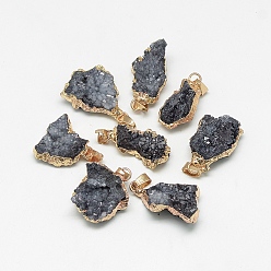 Черный Естественно druzy агат подвески, друзы подстриженный камень, окрашенные, самородки, чёрные, 23~40x13~30x7~20 мм, отверстие : 3x6 мм