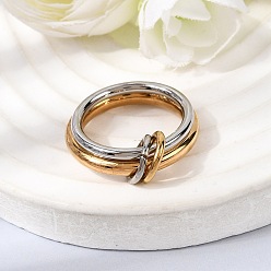 Золотой & Цвет Нержавеющей Стали 304 палец кольца из нержавеющей стали, ионное покрытие (ip), золотые и нержавеющая сталь цвет, размер США 7 (17.3 мм)