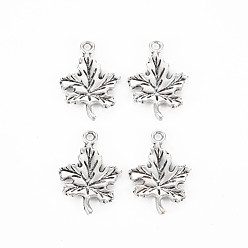 Antique Silver Tibetan Style Alloy Pendants, Cadmium Free & Lead Free, Maple Leaf, Antique Silver, 23x16x2mm, Hole: 1.6mm, about 785pcs/1000g