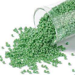 (130) Opaque Luster Mint Green TOHO Round Seed Beads, Japanese Seed Beads, (130) Opaque Luster Mint Green, 15/0, 1.5mm, Hole: 0.7mm, about 3000pcs/bottle, 10g/bottle