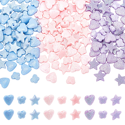 Mixed Color 180Pcs 9 Style Opaque Acrylic Beads, with Glitter Powder, Heart, Mixed Color, 20pcs/style