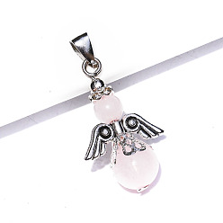 Хрусталь Природного кварца хрустальных подвесок, антикварные подвески-ангелы из сплава серебра, 30x20 мм