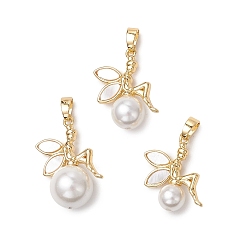 Золотой 3шт. 3 размеры латунный ангел с подвесками из белых круглых жемчужин в форме ракушки, белые, золотые, 19~22.5x16.5~17x6.5~10 мм, отверстие : 3x4.5 мм, 1 шт / размер
