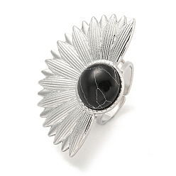 Синтетическая Бирюза 304 манжеты из нержавеющей стали с синтетической бирюзой, веерные открытые кольца для женщин и мужчин, цвет нержавеющей стали, 39.5x26.5 мм, внутренний диаметр: регулируемый.