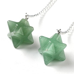 Зеленый Авантюрин Подвеска из натурального зеленого авантюрина, биолокационные маятники, с посеребренными железными цепочками и круглой стеклянной бусиной, 234 мм, отверстие : 1.8 мм