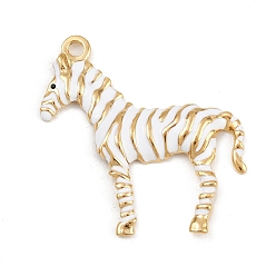 Белый 304 нержавеющей стальной эмали подвески, зебра, реальный 18 k позолоченный, ионное покрытие (ip), белые, 43x43x4 мм, отверстие : 3 мм